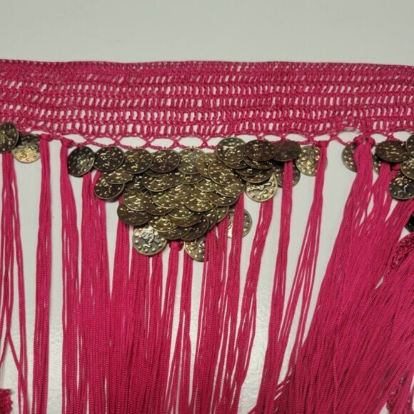 Pink Hip Skirt Belly Dance Tassel Fringe Skirt Bellydance Coins Fringe Hip Scarf - Picture 3 of 12